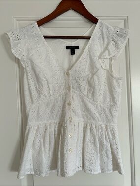 NWT J. Crew White Eyelet Button-Front Peplum Top Broderie Embroidered Sz 2